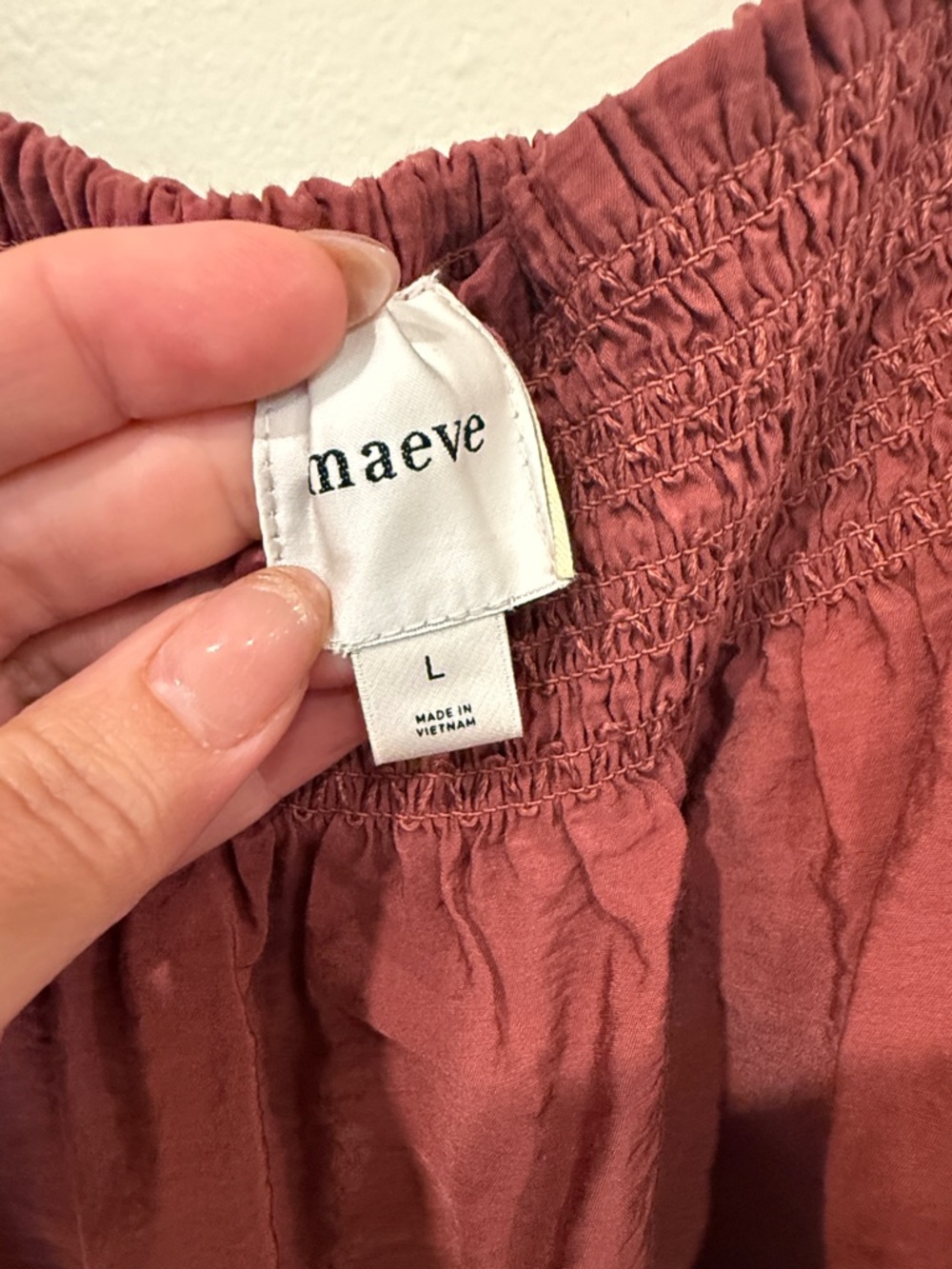 Anthropologie Maeve Smocked Ruffle-Hem Swing Tank Top Dark Mauve Burgundy - Picture 3 of 4